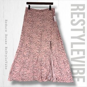 NINE WEST Women’s Size L Skirt Maxi NWT Lined Pattern Front Slit Elastic Waist